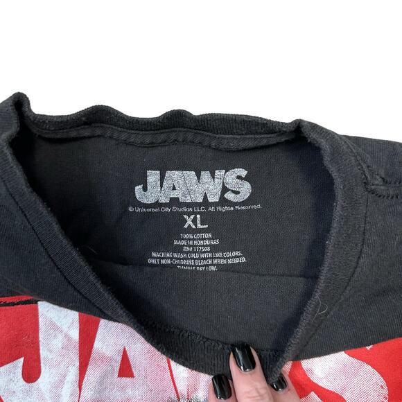 Vintage Horror Tee Jaws Black Short Sleeve XL Men's Unisex 90s Shark - Picture 3 of 4